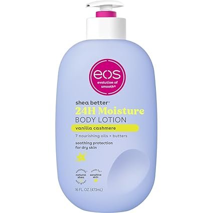 eos Shea Better Body Lotion Vanilla Cashmere, 24-Hour Moisture Skin Care, Lightweight & Non-Greasy, 