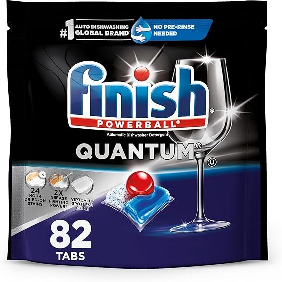 Finish Quantum Dishwasher Pods, No Pre-Rinse Dishwasher Detergent Soap Removes 24HR Dried-On Stain a