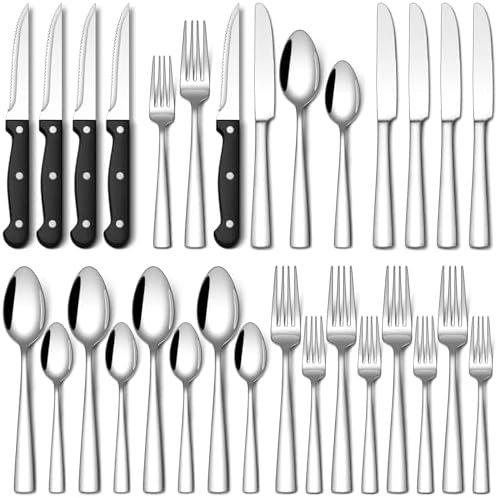 Stapava 24-Piece Silverware Set with Steak Knives, Food-Grade Stainless Steel Flatware Set for 4 Mir
