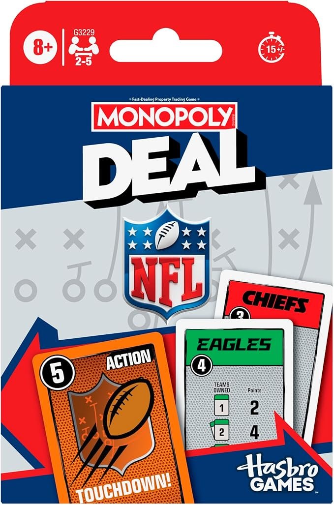 Monopoly Deal NFL Edition Game | Officially Licensed NFL Card Game for Families and Kids | Ages 8+ |