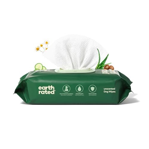 Earth Rated Pet Wipes for Dogs and Cats, Hypoallergenic, Cleaning and Hydrating, for Grooming Paws, 